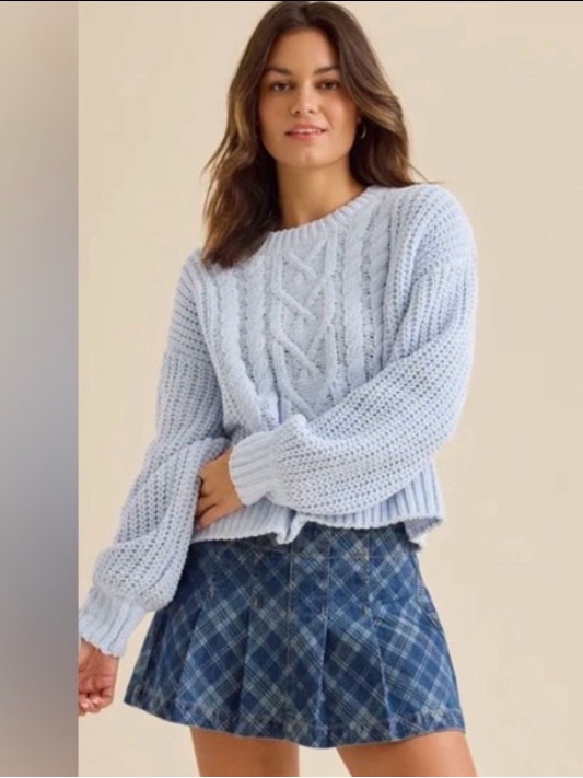 Altar'd State Light Blue Cable Knit Sweater Chenille Texture Lightweight Soft
